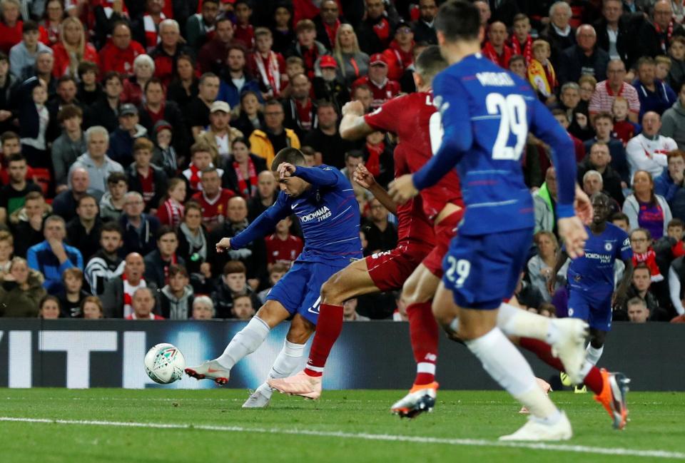  Hazard weaved his way through Liverpool's defence before blasting home with five minutes remaining