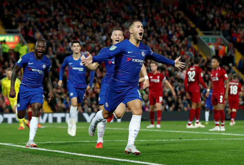  Eden Hazard scored a late winner as Chelsea won 2-1 in the Carabao Cup tie