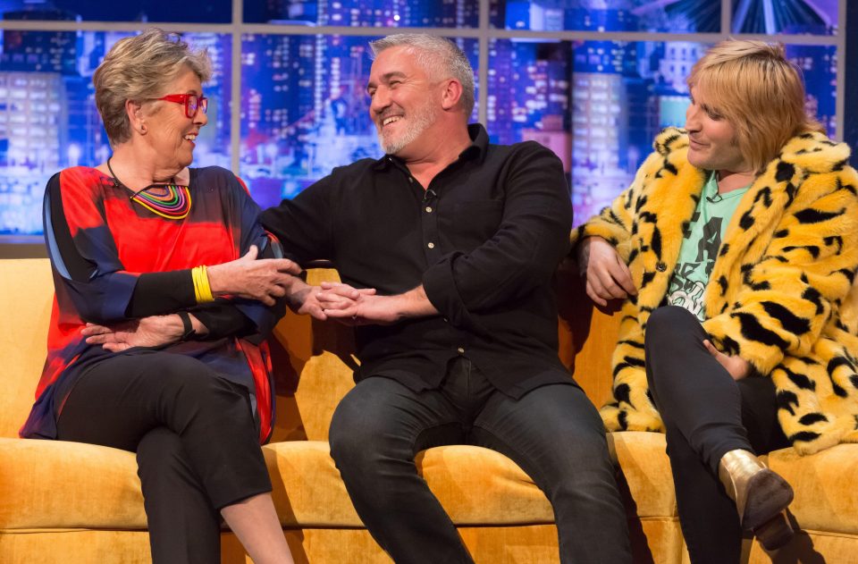  Appearing on the show with co-stars Prue Leith and Noel Fielding. The master baker says all the handshakes given in 2018 have been deserved so far