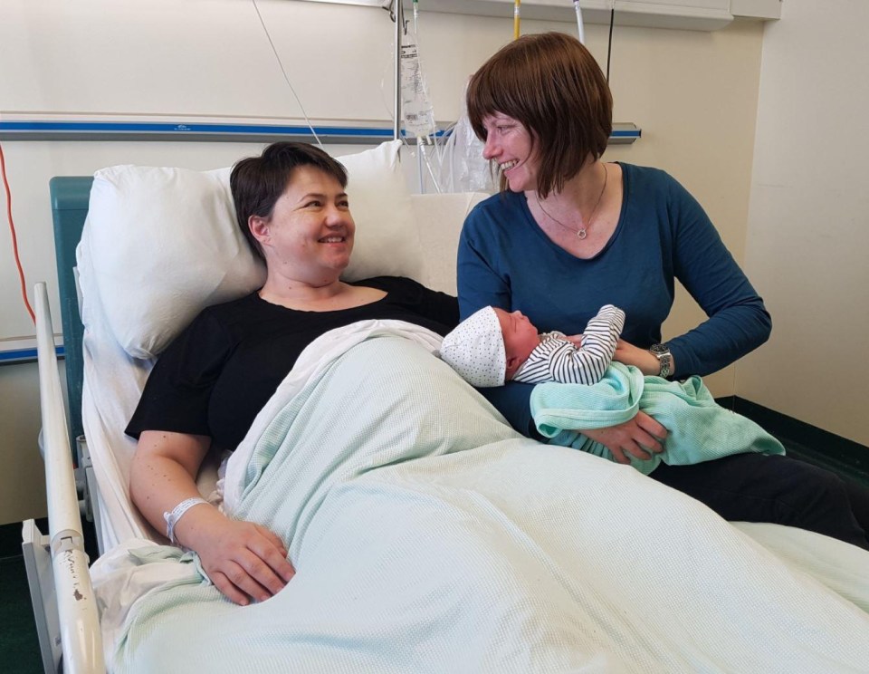 Ruth Davidson with her partner Jen Wilson after she gave birth last year