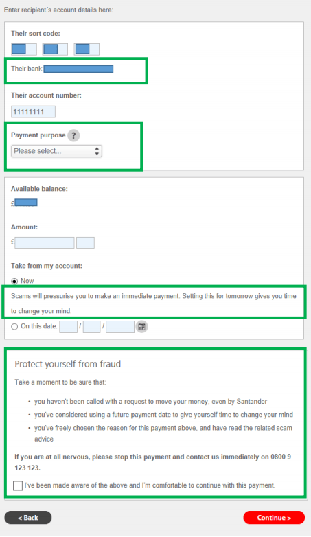  Customers will be shown where their money is going and asked to confirm they've read the bank's warning about scams