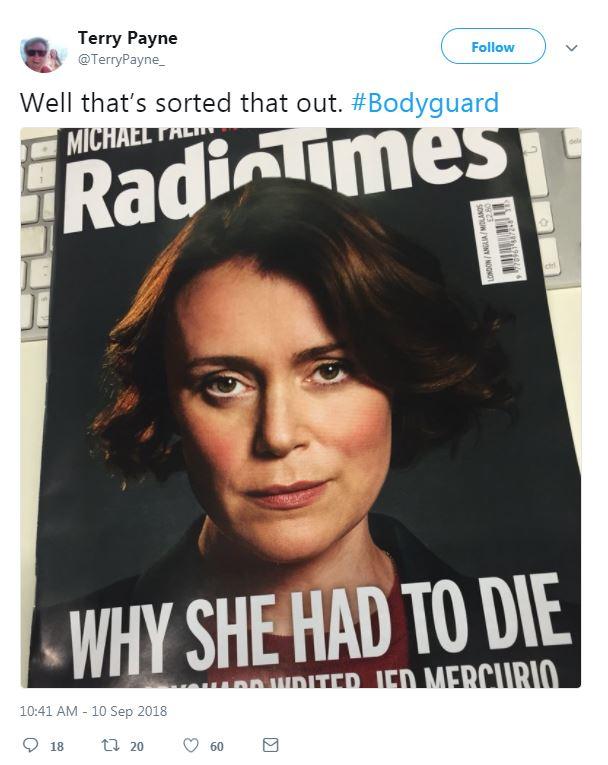  The cover of this weeks Radio Times confirms Keeley Hawes' Bodyguard character is definitely dead