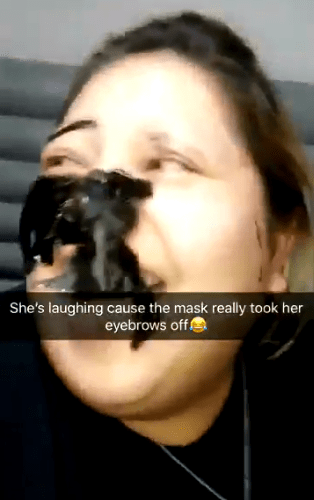 One eyebrow down, another to go… but at least the Texas mum sees the humour in her mistake