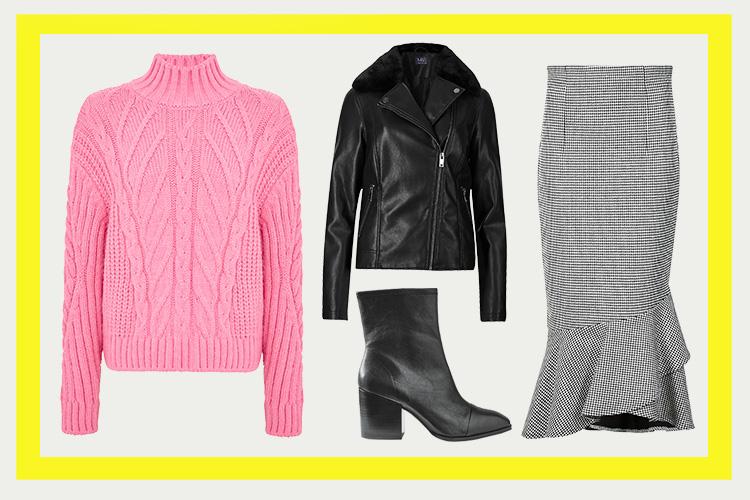  Holly is encouraging fashion fans to be 'empowered in pink' with this cable knit jumper while the gingham skirt is Joely's standout piece of the collection