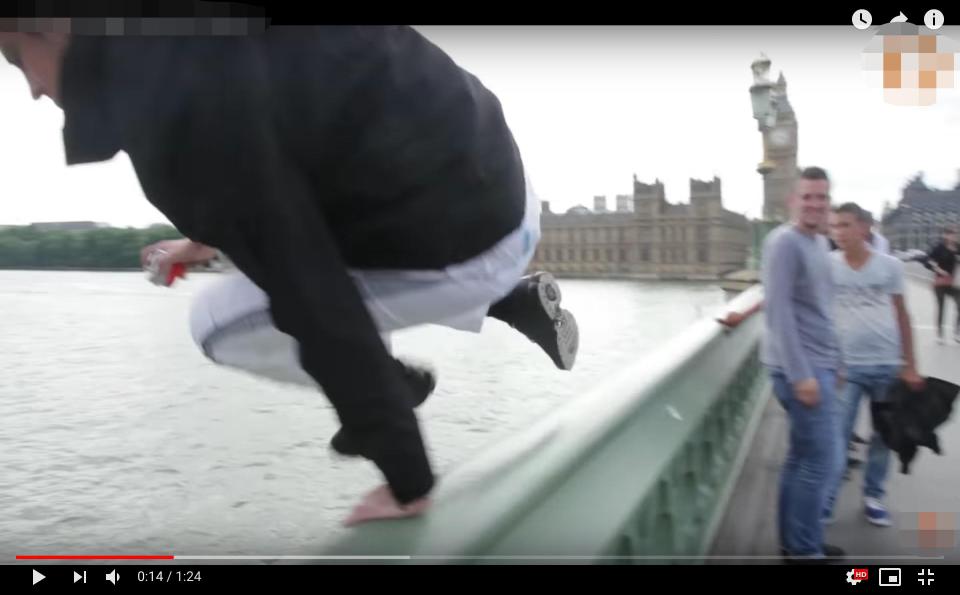  Several videos seen by The Sun involved faking a suicide attempt by jumping into the river Thames