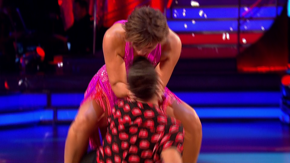 Kate Silverton gave her partner Aljaz Skorjanec a cheeky kiss during their first Strictly Come Dancing live show dance