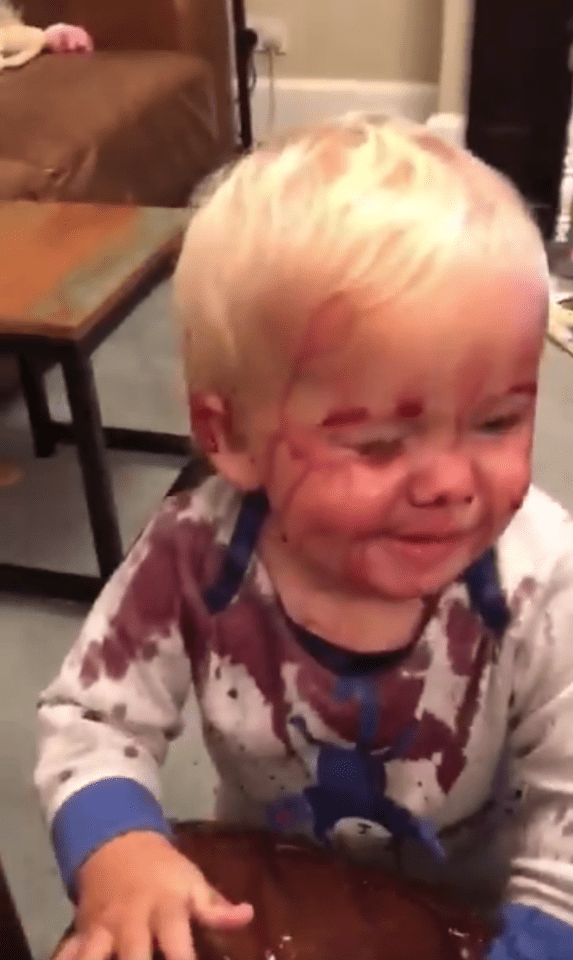  Baby Sammy Gent learned a life lesson when he tried to steal his mum's wine and instead got a face-full