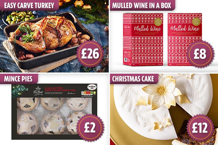  Good Housekeeping has revealed the best-tasting Christmas treats this year including an Iceland £26 frozen Easy Carve turkey (top left). Other winners include Asda's £8 Mulled Wine in a box (top right), Morrisons' £2 Deep Filled Mince Pies (bottom left), and Morrisons' £12 Poinsettia Christmas cake (bottom right)