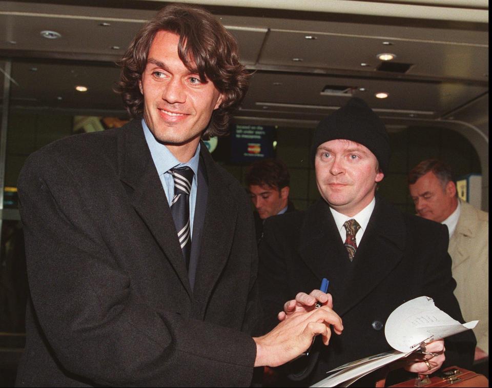  Paolo Maldini arriving at London's Heathrow Airport with the Italy squad in 1997