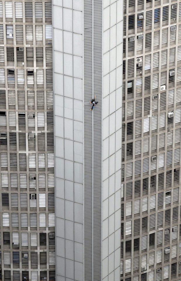  Alain scaling the Torre Italia in Sao Paolo, Brazil