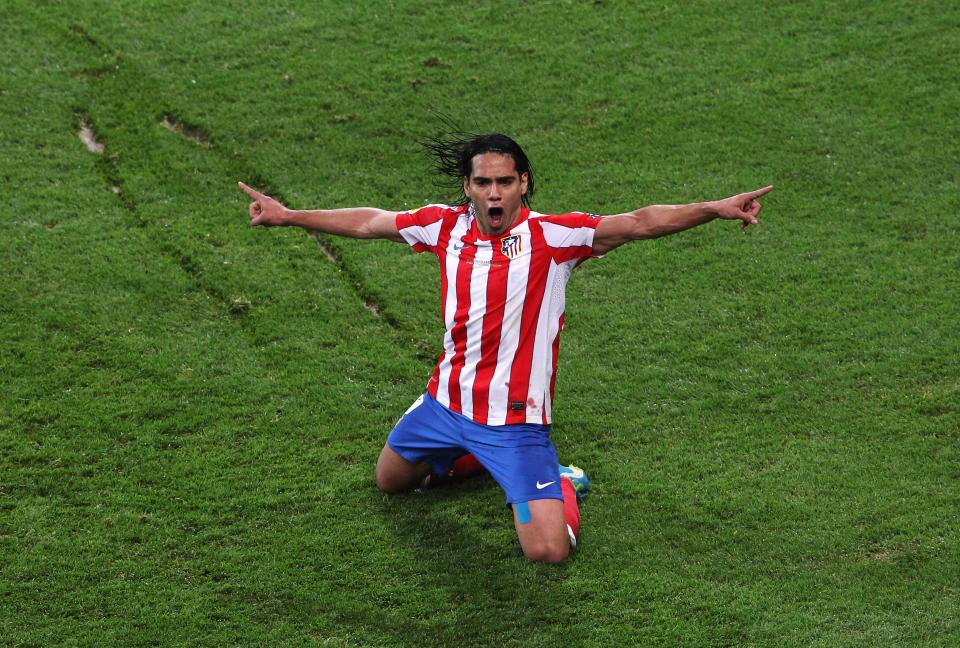  Radamel Falcao, pictured scoring for Atletico Madrid in 2012, has also netted a treble in the competition