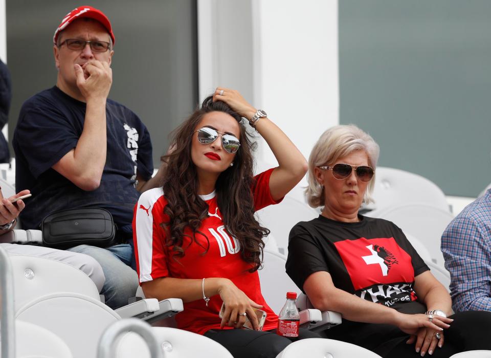  Leonita, sat with Granit's mum Elmaze, during the Euro 2016 clash between Switzerland and Albania