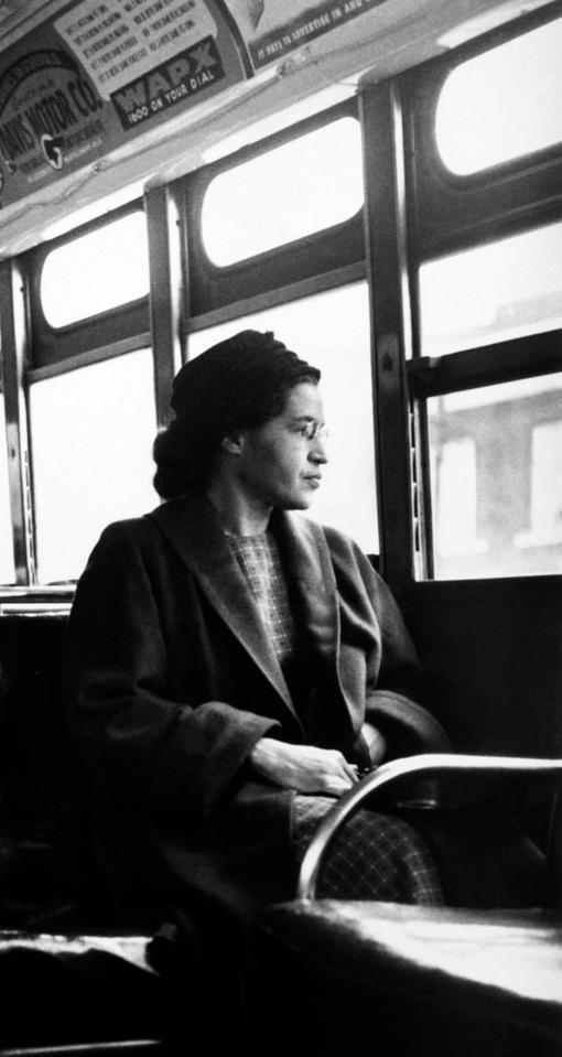  Rosa Parks sitting on a bus in Montgomery, Alabama, 1956. She sparked the civil rights movement with a single act of defiance