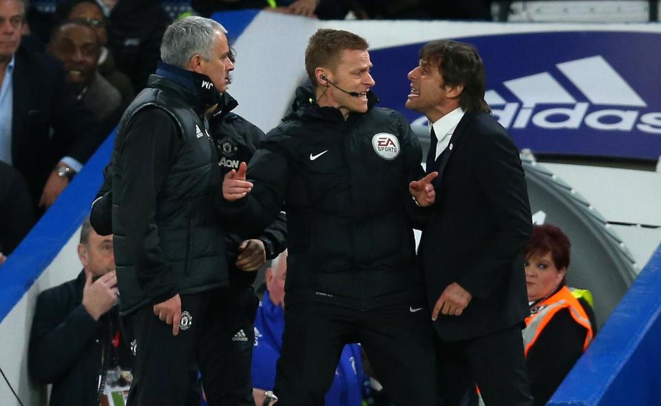  Jose Mourinho in a headed confrontation with former Chelsea manager Antonio Conte