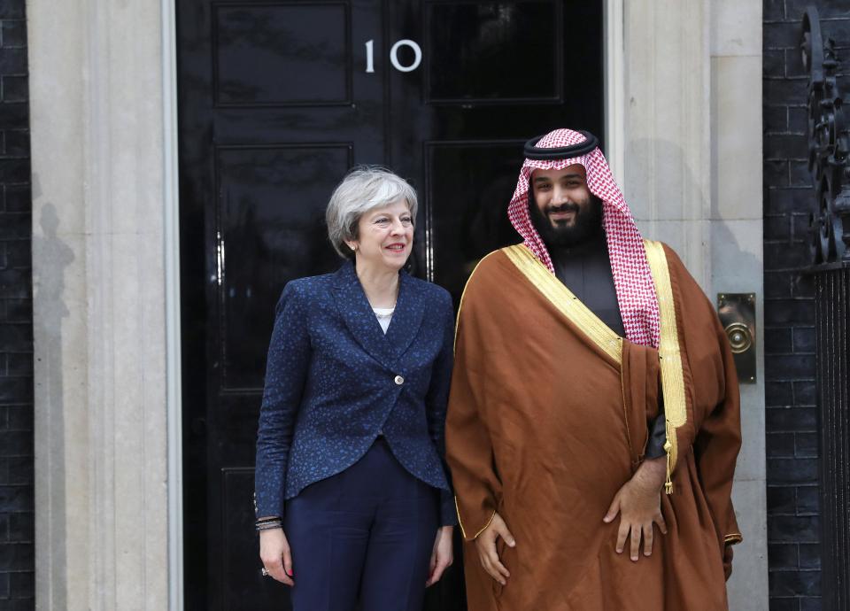  Theresa May poses with the Saudi Crown Prince outside Number 10 during his visit to the UK in March