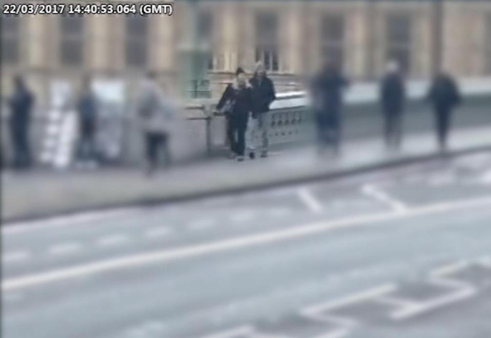  The Cochran couple are pictured in CCTV as they crossed Westminster Bridge