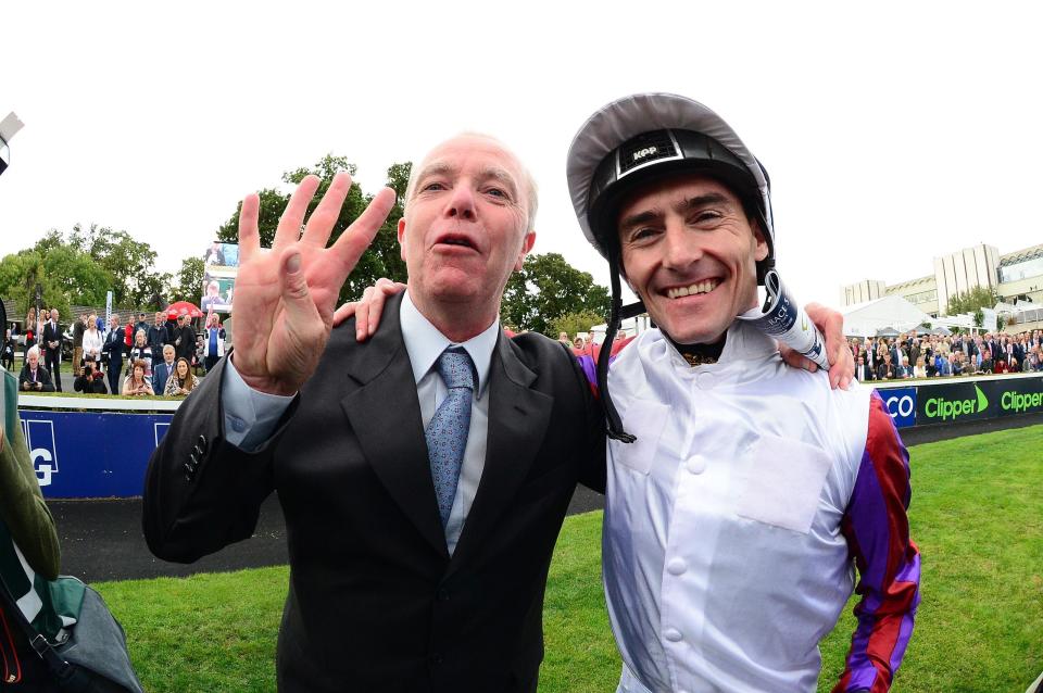  Karl Burke celebrating Laurens' Matron with stand in jockey Danny Tudhope who took over from the injured PJ McDonald