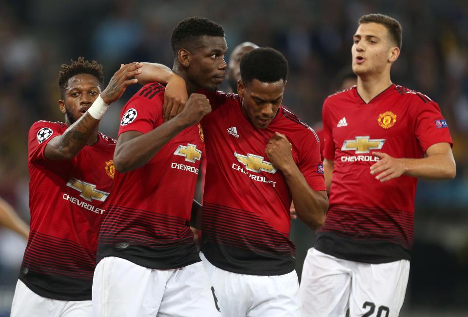  Pogba, second left, and Martial, second right are both unsettled at Old Trafford