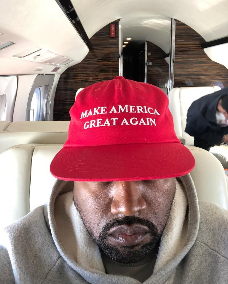 Rapper Kanye West wearing his Make America Great Again cap