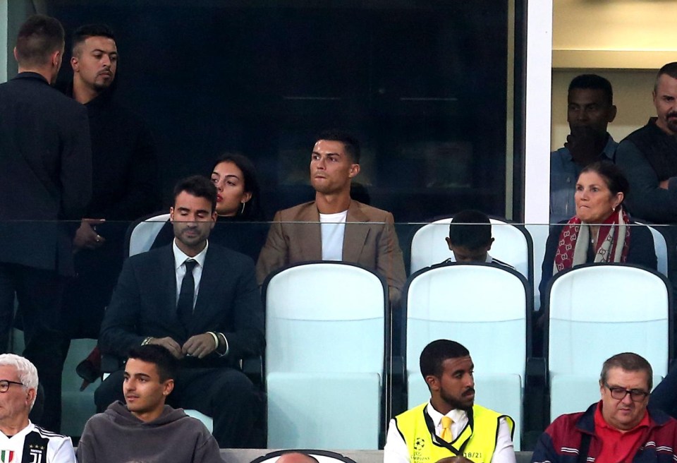 Cristiano Ronaldo with his girlfriend Georgina Rodriguez and his son during the Group H clash tonight