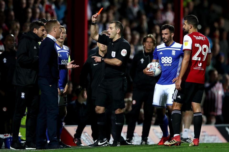  The Birmingham boss was sent off against Brentford on Tuesday night