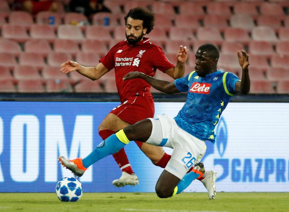  Koulibaly, right, featured in Napoli's 1-0 win over Liverpool on Wednesday night