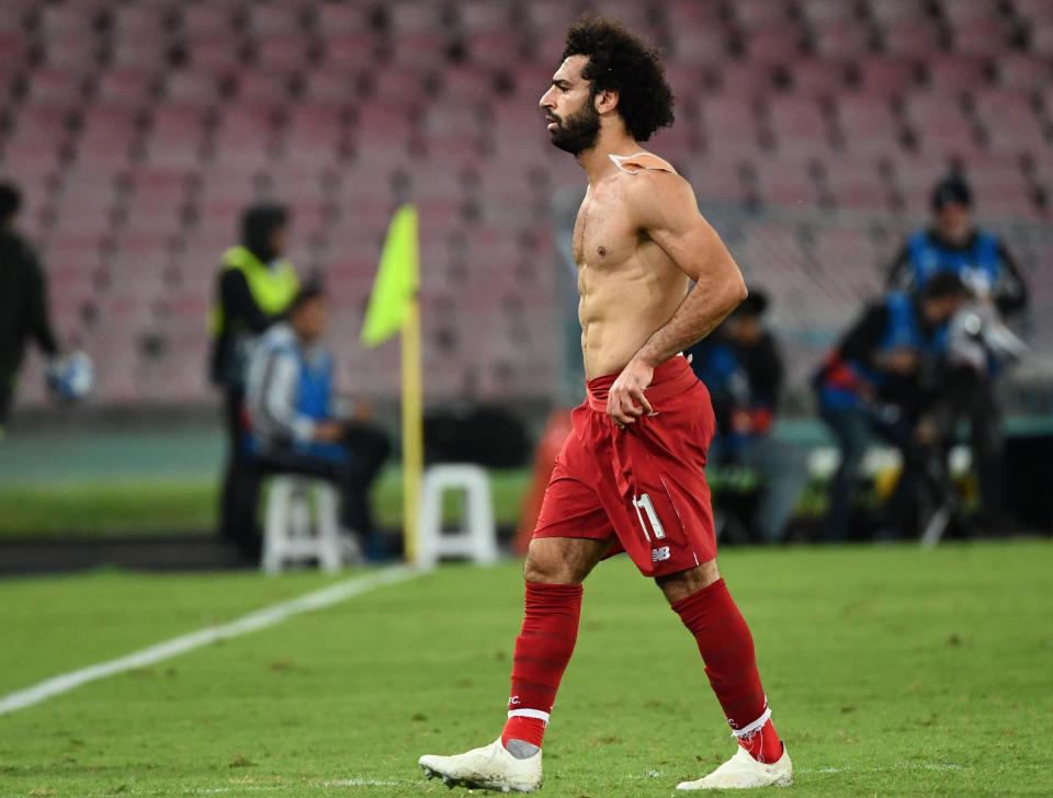  Mohamed Salah still has strapping over his left shoulder