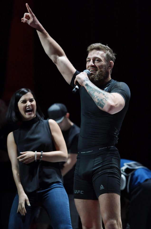  McGregor, right, was in good spirits as he addressed the crowd at the public workout on Wednesday