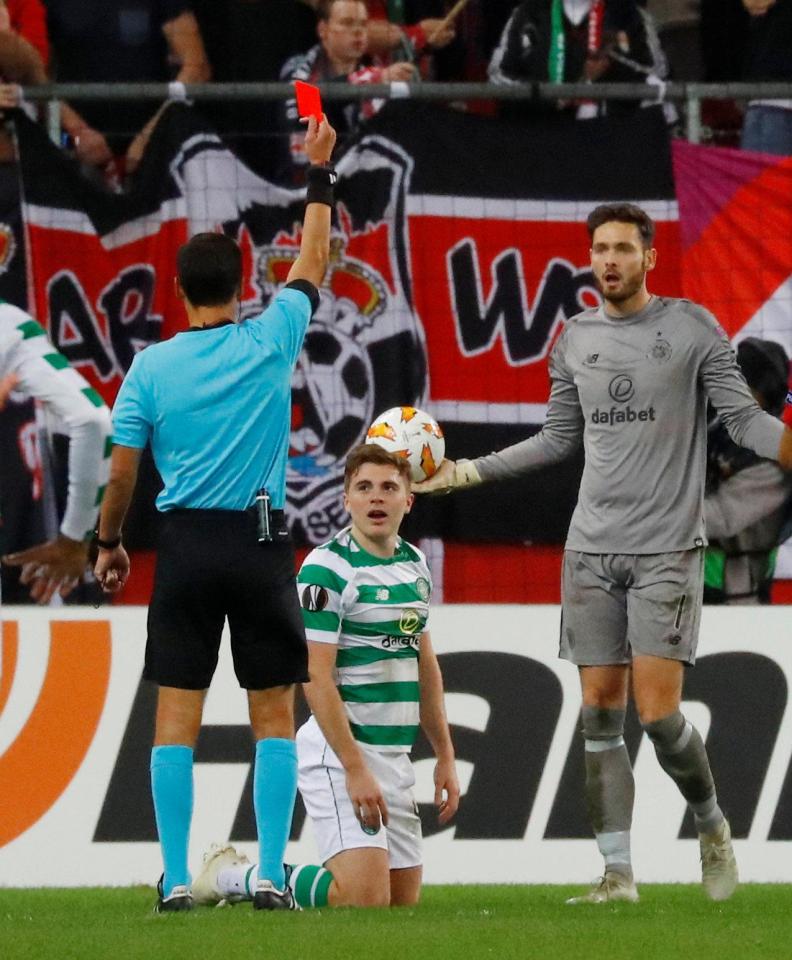  James Forrest was given his marching orders in the second half