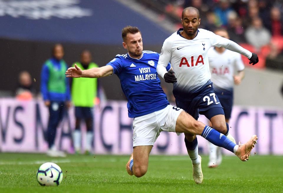  Joe Ralls had earlier hacked down Lucas Moura at Wembley to see red