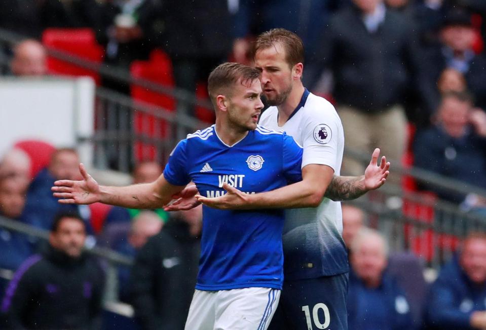  Harry Kane was booked for his part in Joe Ralls' sending-off at Wembley