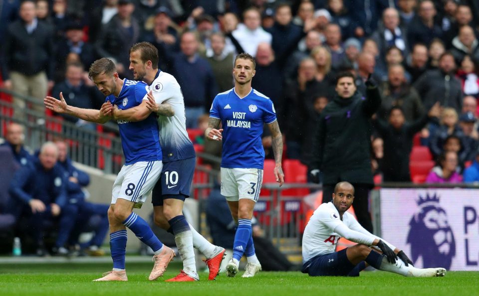  Spurs striker Kane ran 30 yards to confront Ralls after the tackle