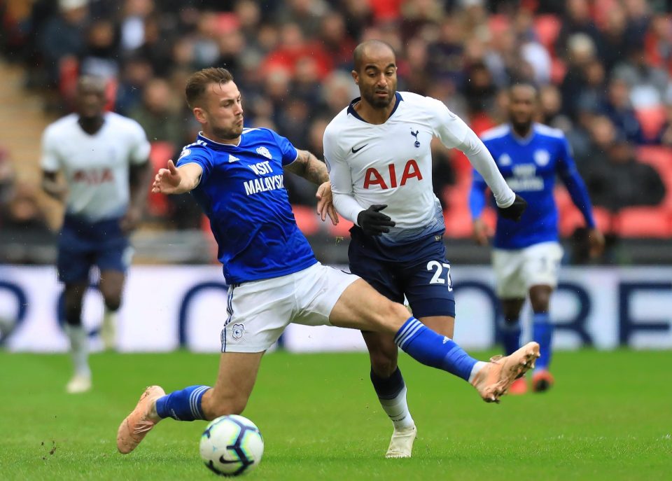  The Cardiff star was given his marching orders for this foul on Lucas Moura