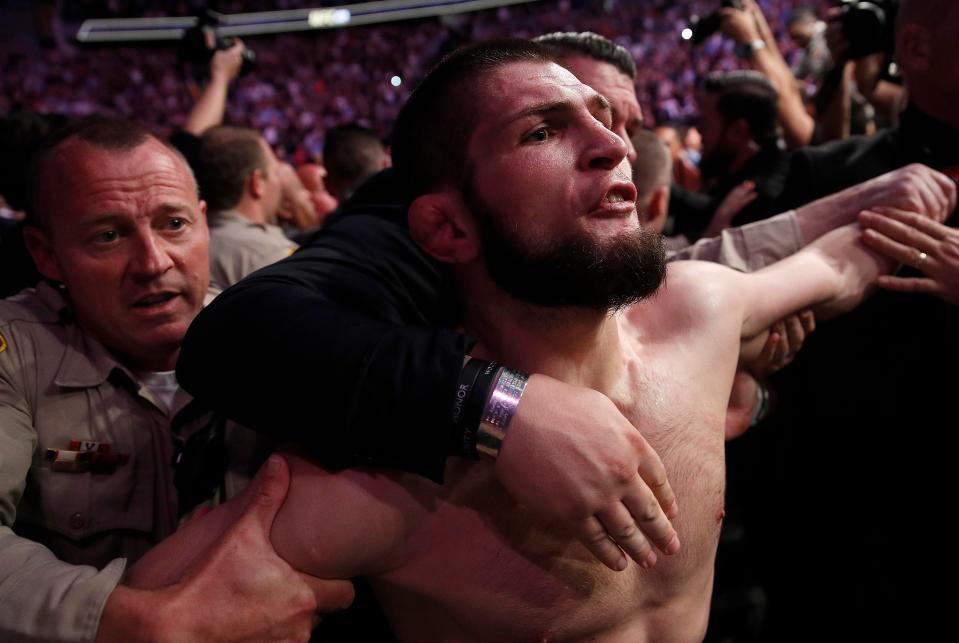  Nurmagomedov launched himself into McGregor's entourage seconds after beating the Irishman