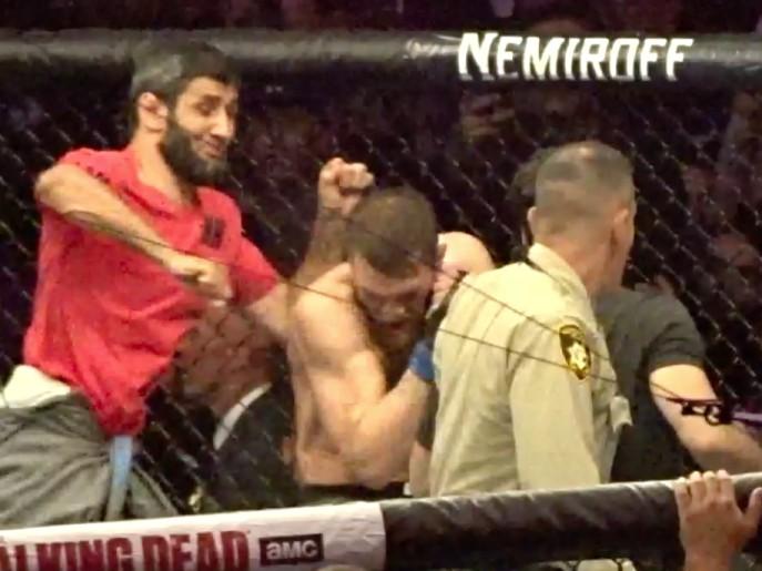  Members of Khabib Nurmagomedov's team jumped into the octagon after the fight