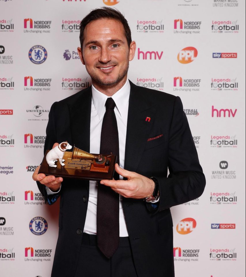  Frank Lampard has won Legends of Football's 2018 award at a charity event in London