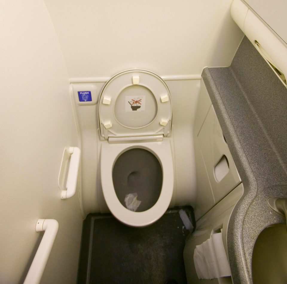  According to one flight attendant, nine times out of ten, that is not water on the floor# of the plane toilet