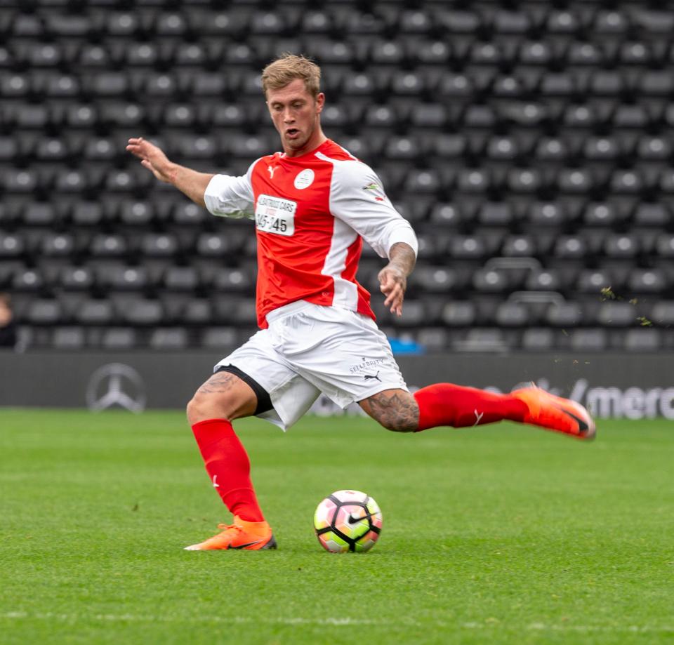  Fellow CBB star Dan Osborne also showed off his football skills in the match