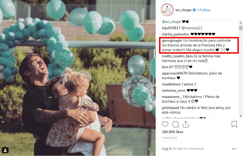  This was the photo uploaded to Instagram by Antoione Griezmann's wife Erika Choperena - with Georgina Rodriguez's comment circled