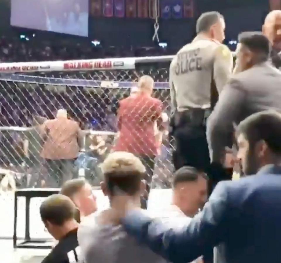  Rizvan Magomedov patronisingly slaps Conor McGregor's training partner Dillon Danis on the back seconds after his man lost