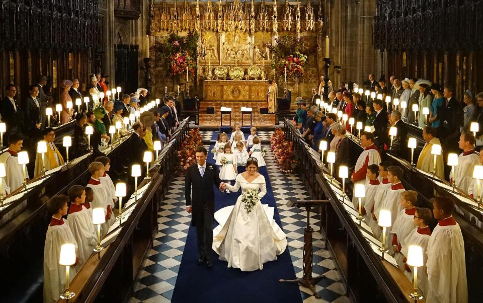  The couple leave the chapel after saying I Do