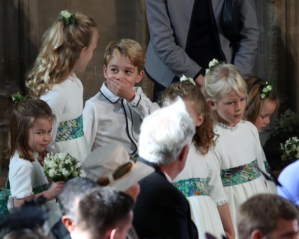  Prince George was seen giggling with the other children in the bridal party