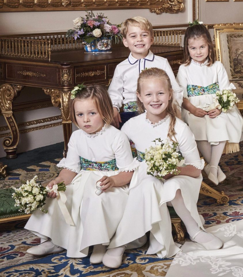  Little Mia Tindall, four, pictured far left, baffled fans with the white object in her hand