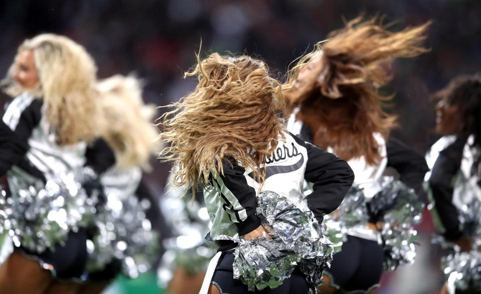  The cheerleaders in full flow at the home of football