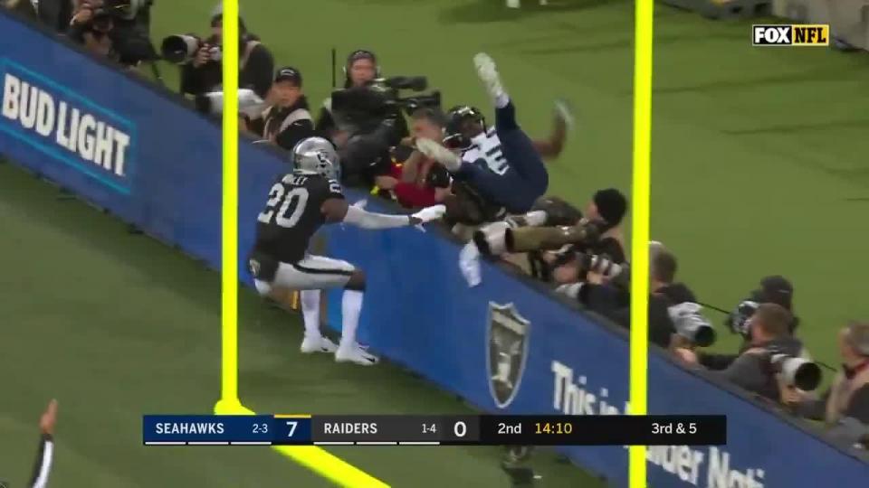  David Moore went flying into photographers after scoring his touchdown