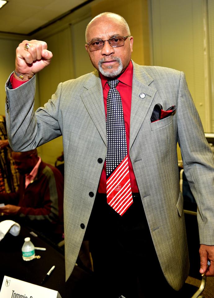  Tommie Smith clenches his fist as he famously did 50 years ago