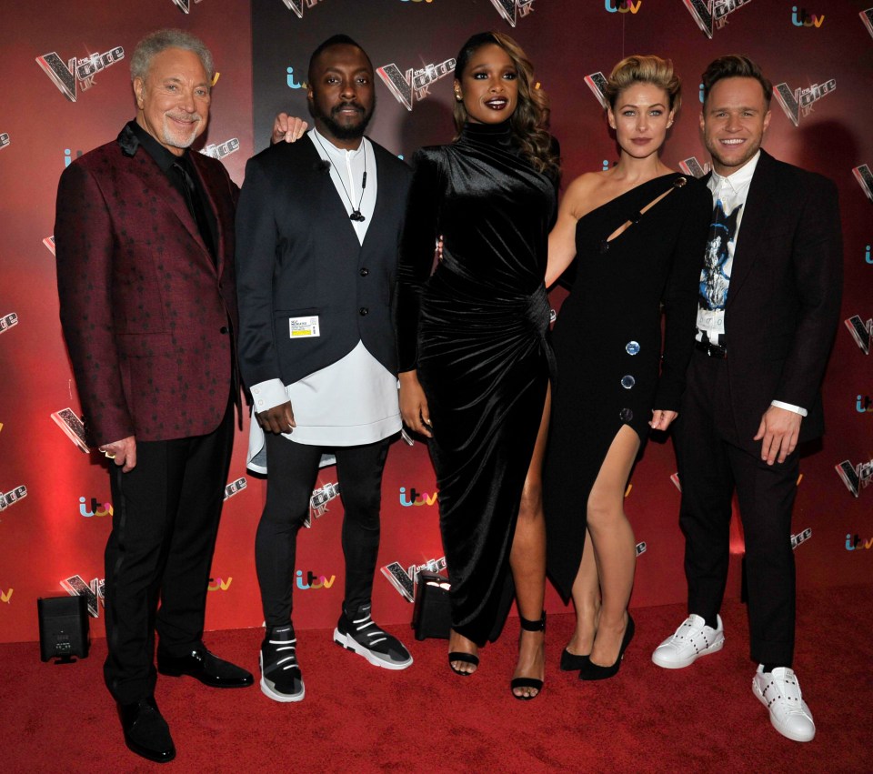 She joined returning judges, from left, Sir Tom Jones, Will.I.Am, Jennifer Hudson and Olly Murs