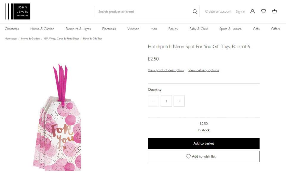  The tag also appears on the high-end department store's website