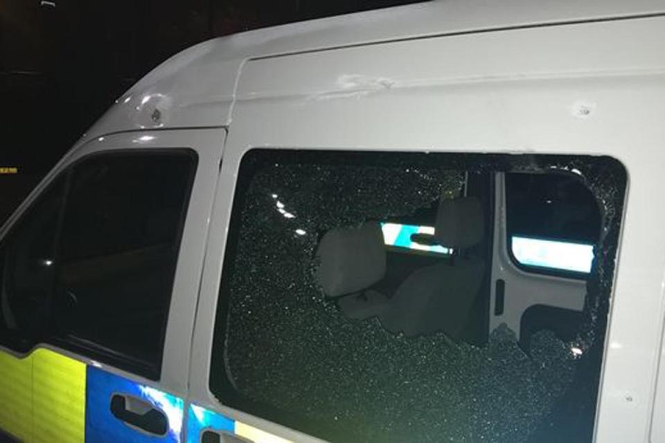  A police vehicle arrived at the scene of one fireworks incident but had a window smashed