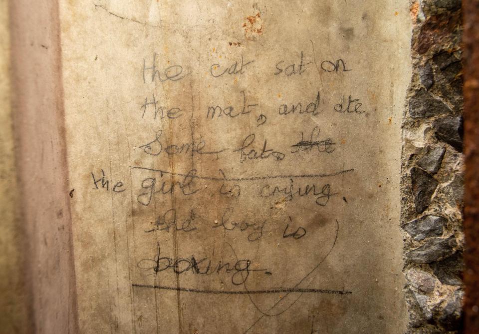  This poem-cum-short story paints a strange scene: 'The cat sat on the mat and ate some bats - the girl is crying, the boy is boxing'